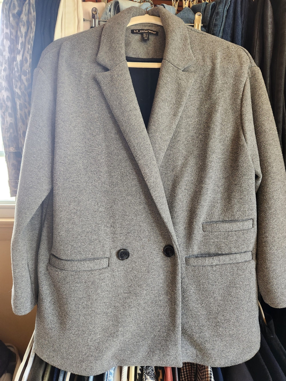 Zara Grey Double-Breasted Blazer/boyfriend Jacket